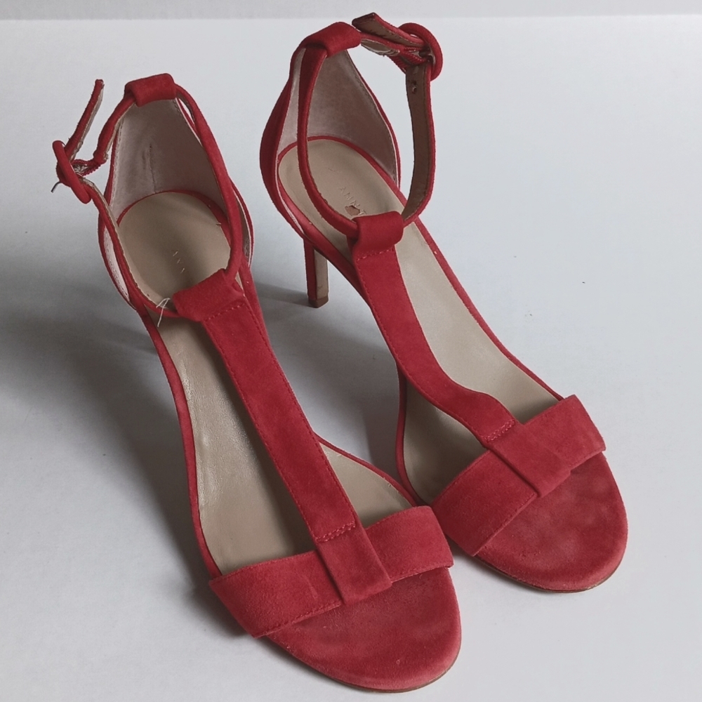 ANN TAYLOR SEXY  RED STRAPPY HEELS  SIZE  6.5 👠